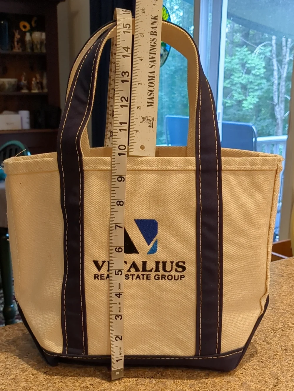 LL Bean Boat and Tote Small Open Top Navy Blue Vitalius Real Estate Logo